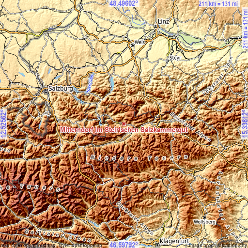 Topographic map of Mitterndorf im Steirischen Salzkammergut