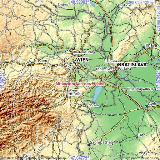 Topographic map of Mitterndorf an der Fischa