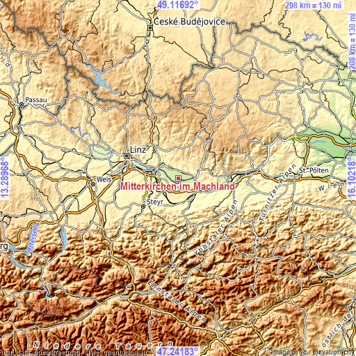 Topographic map of Mitterkirchen im Machland