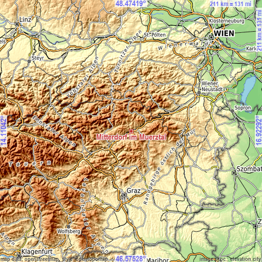 Topographic map of Mitterdorf im Mürztal