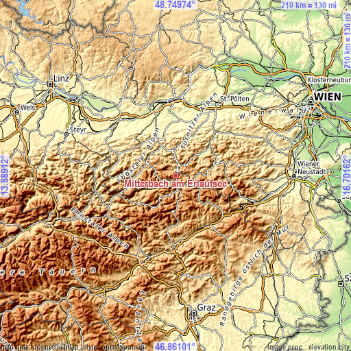 Topographic map of Mitterbach am Erlaufsee