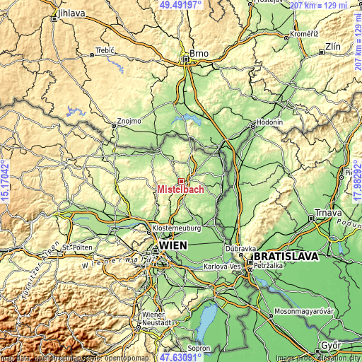 Topographic map of Mistelbach