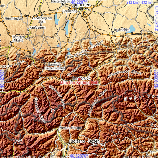 Topographic map of Mils bei Solbad Hall