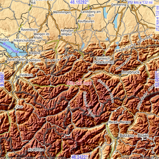 Topographic map of Mils bei Imst