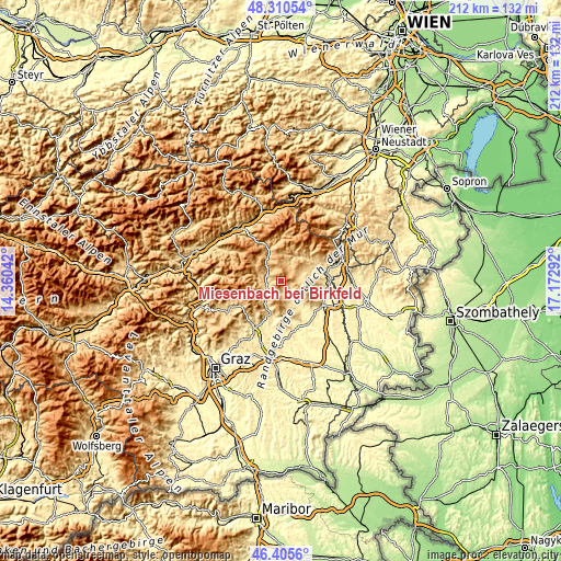 Topographic map of Miesenbach bei Birkfeld