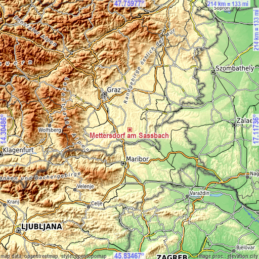 Topographic map of Mettersdorf am Saßbach