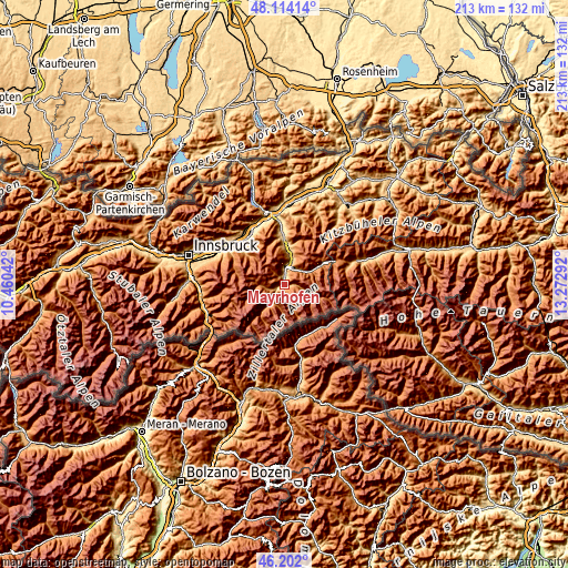 Topographic map of Mayrhofen