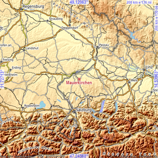 Topographic map of Mauerkirchen