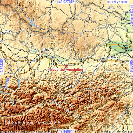 Topographic map of Mauer bei Amstetten