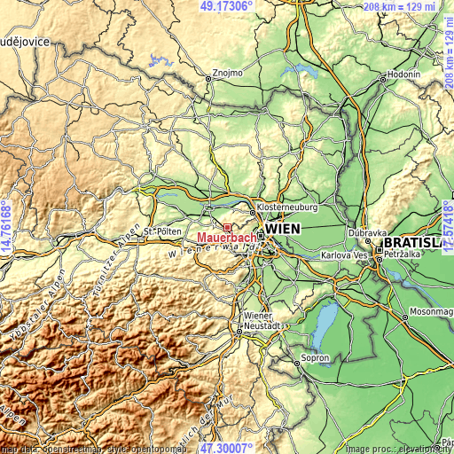 Topographic map of Mauerbach