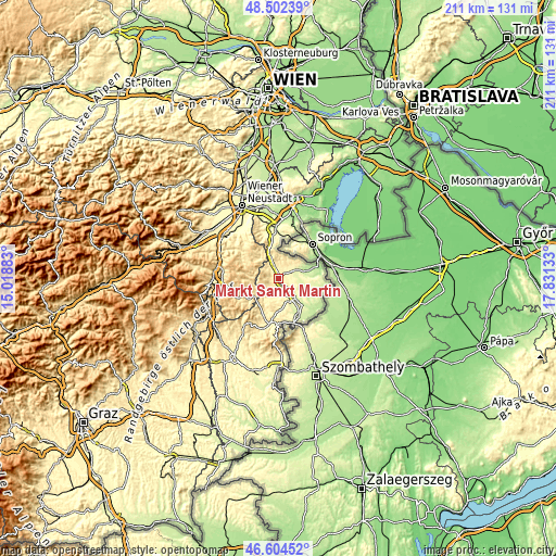 Topographic map of Markt Sankt Martin