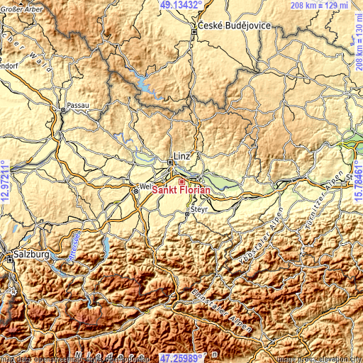 Topographic map of Sankt Florian