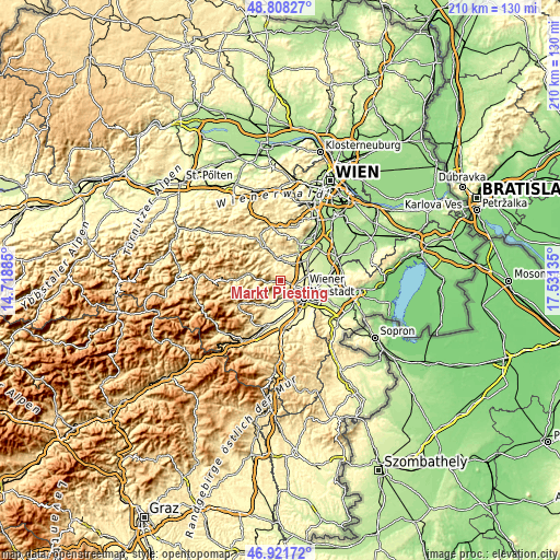 Topographic map of Markt Piesting