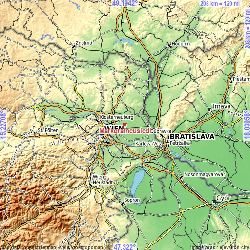 Topographic map of Markgrafneusiedl
