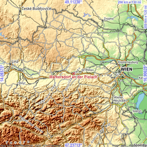 Topographic map of Markersdorf an der Pielach