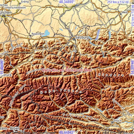 Topographic map of Maria Alm am Steinernen Meer