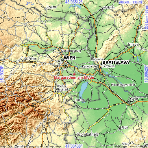 Topographic map of Margarethen am Moos