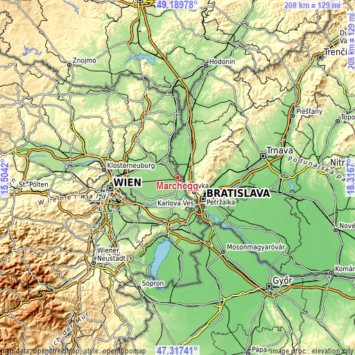 Topographic map of Marchegg