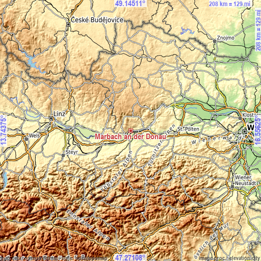 Topographic map of Marbach an der Donau