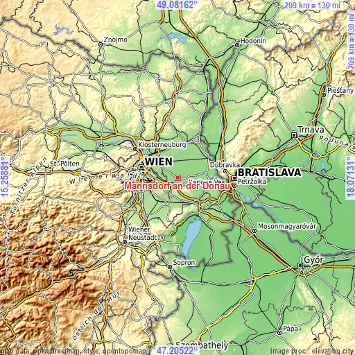 Topographic map of Mannsdorf an der Donau