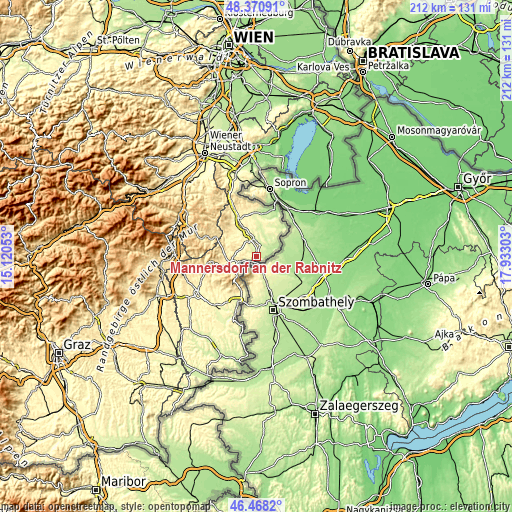 Topographic map of Mannersdorf an der Rabnitz