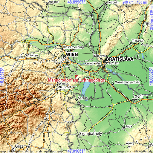 Topographic map of Mannersdorf am Leithagebirge