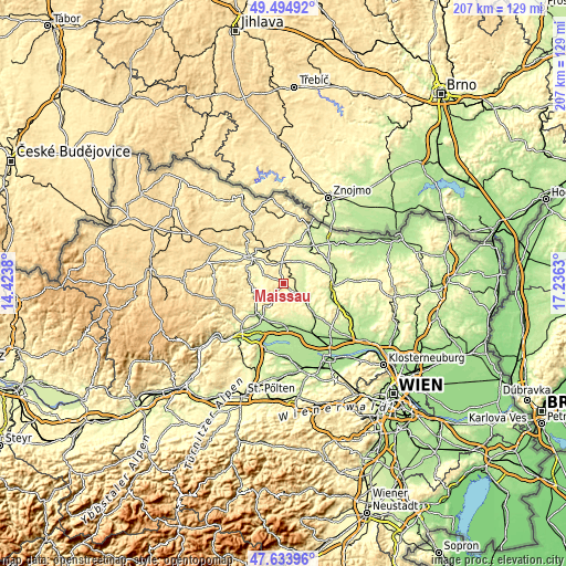 Topographic map of Maissau