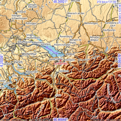 Topographic map of Lustenau