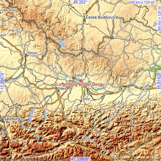 Topographic map of Luftenberg an der Donau