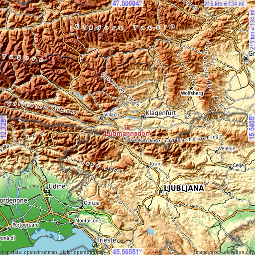 Topographic map of Ludmannsdorf