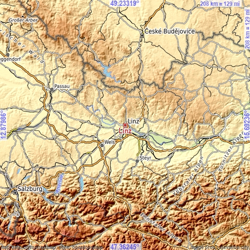 Topographic map of Linz