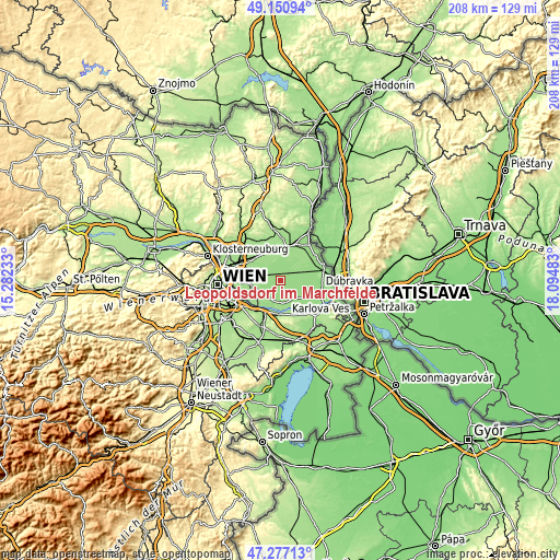 Topographic map of Leopoldsdorf im Marchfelde