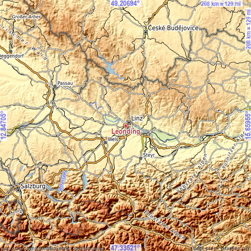 Topographic map of Leonding