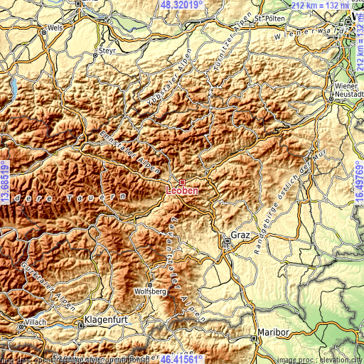 Topographic map of Leoben