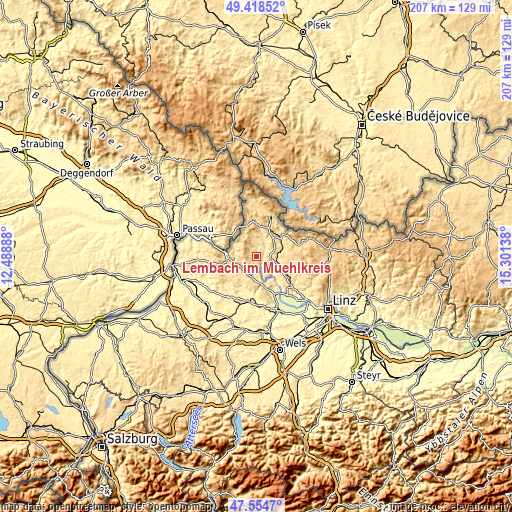 Topographic map of Lembach im Mühlkreis