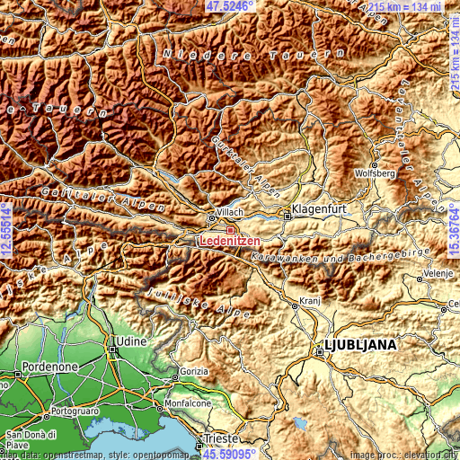 Topographic map of Ledenitzen