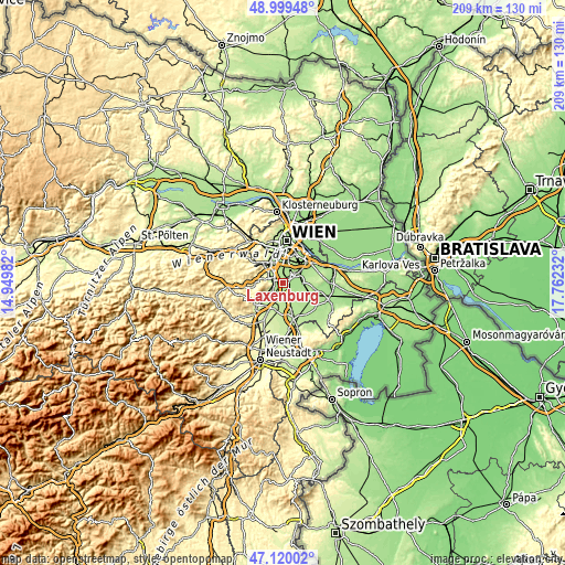 Topographic map of Laxenburg