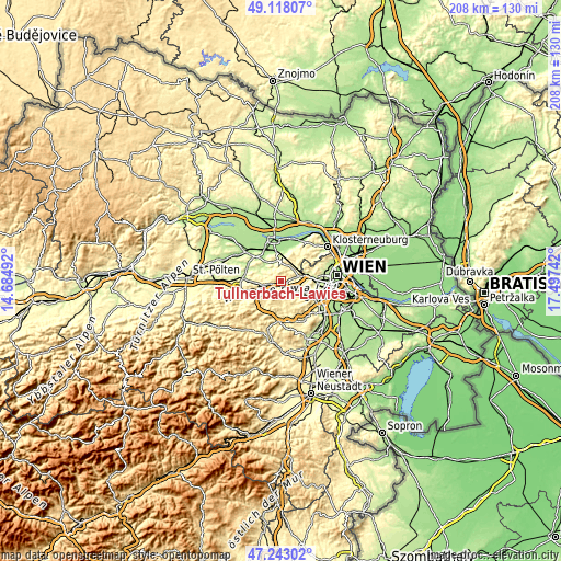 Topographic map of Tullnerbach-Lawies