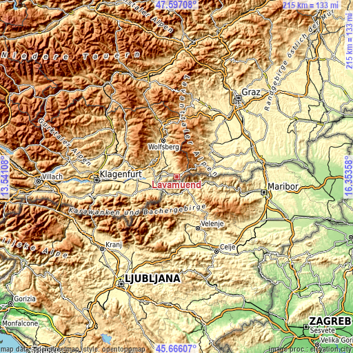 Topographic map of Lavamünd