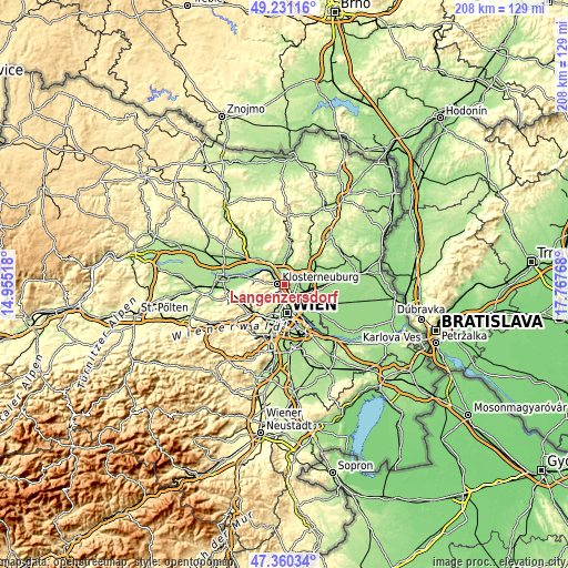 Topographic map of Langenzersdorf
