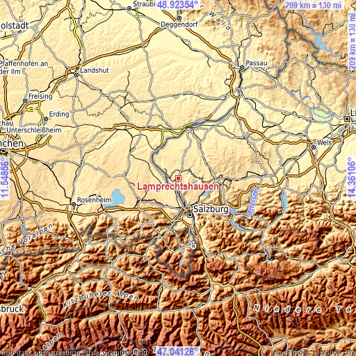 Topographic map of Lamprechtshausen