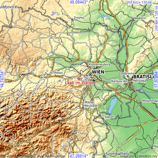 Topographic map of Laab im Walde