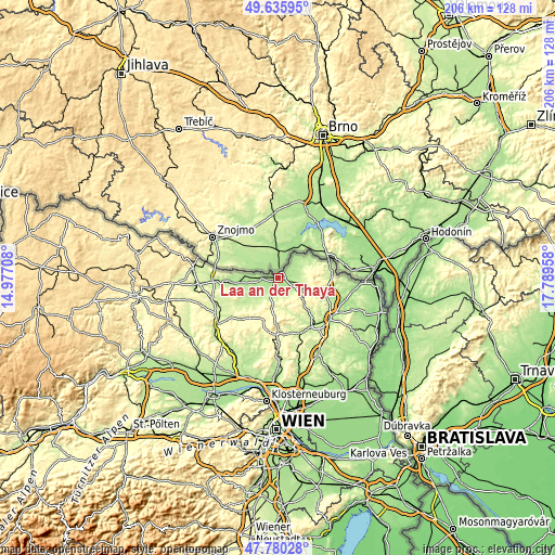 Topographic map of Laa an der Thaya