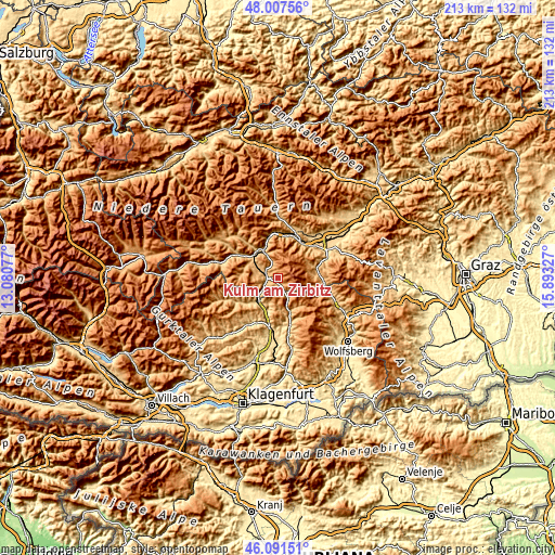 Topographic map of Kulm am Zirbitz