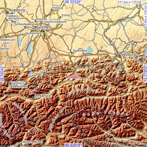 Topographic map of Kufstein