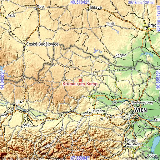 Topographic map of Krumau am Kamp