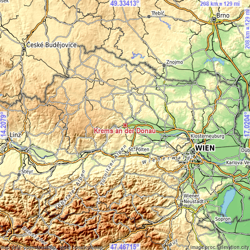 Topographic map of Krems an der Donau