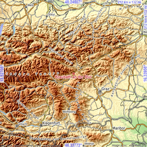 Topographic map of Kraubath an der Mur