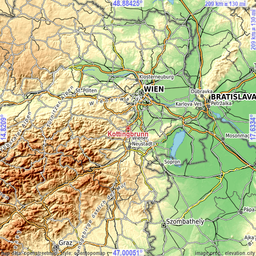 Topographic map of Kottingbrunn