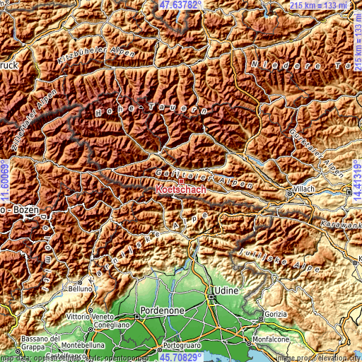 Topographic map of Kötschach